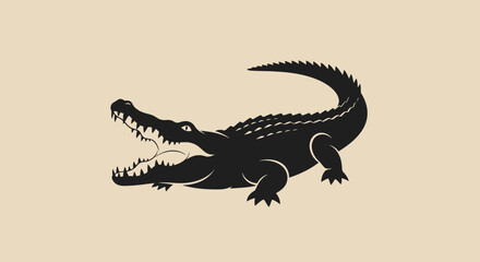 Stylized Silhouette of a Crocodile with Open Jaws