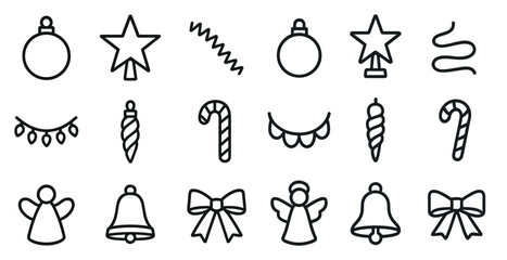 Obraz premium Christmas outline icons set – linear, festive, holiday decoration symbols