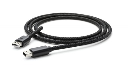 Black display port cable isolated on white background