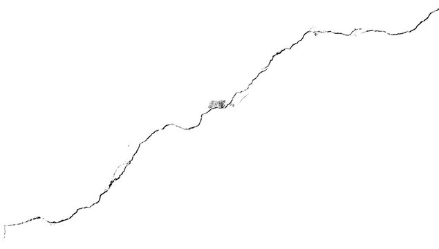One big crack design element, distressed fracture line, realistic split effect overlay texture for grunge graphic asset macro