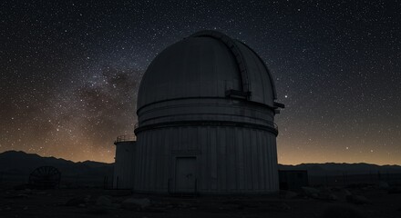Obraz premium Majestic Observatory under a Starry Night Sky: Astronomy, Space Exploration, Telescopes, Night Photography