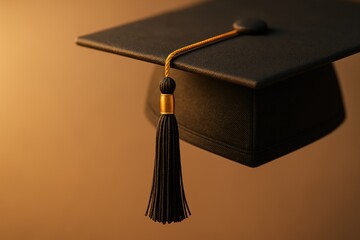 Graduation cap with tassel hanging from top, symbolizing academic