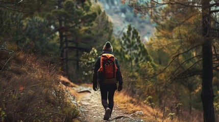 Vibrant imagery evoking an adventurous mood, featuring a hiker trekking through mountain trails with a backpack, a rock climber scaling a cliff, and a cyclist navigating a forest path under a dramatic