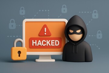 Digital illustration of hacker hoodie with computer screen