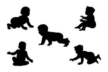Baby silhouettes vector illustration set.
