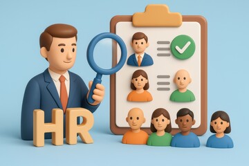 Digital illustration of human resources concept with businessman