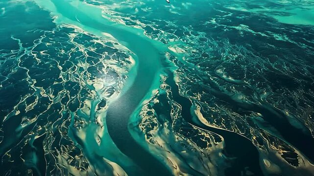 Aerial view of winding waterways
