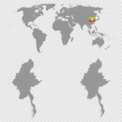 Myanmar Map Set with World Location.