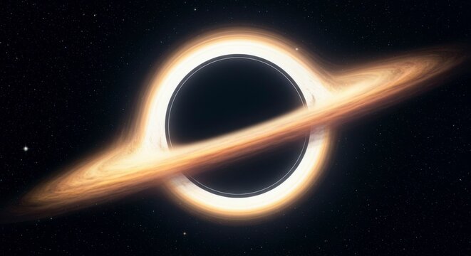 A supermassive black hole's accretion disk shines brightly, with swirling gas and dust