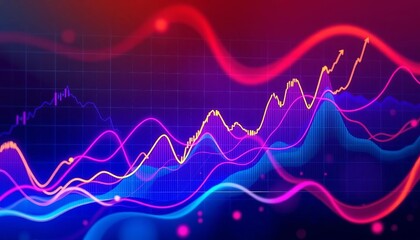 Abstract dynamic chart showing stock market trends with vibrant color gradients,   analysis,  decline