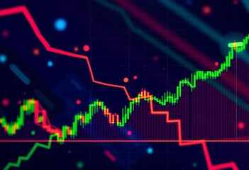Obraz premium Abstract financial chart background with rising lines and data points, visualisation, stock