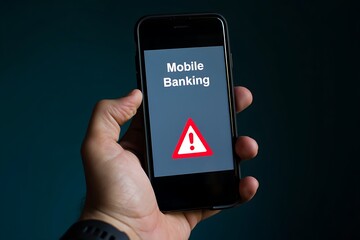 Mobile banking app error warning on smartphone