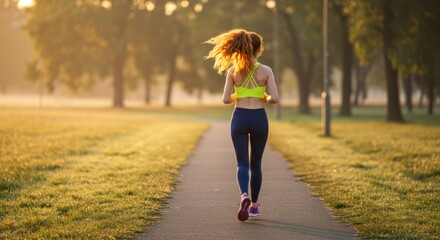 Fototapeta premium Woman jogging in park at sunrise