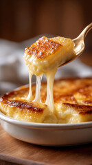 Cheesy baked potatoes with crispy golden crust in dish