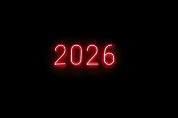 Red neon 2026 sign on black background for futuristic theme