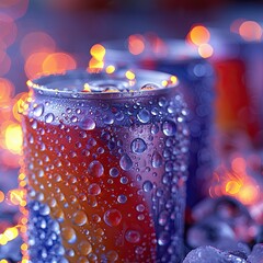 Close-up View of Condensation on a Cold Soda Can Surrounded by Ice Generative AI