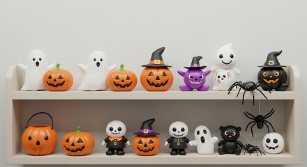Halloween decoration figurines on shelf