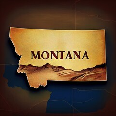 silhouette of Montana state map against a textured, beige background. The state shape is filled with a darker shade, creating a contrast.