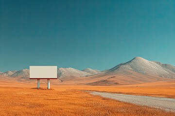Tall Blank Billboard on Roadside Near Truck Route in Open Landscape Generative AI