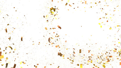 Beautiful golden confetti falling on white. Perfect for celebrations, parties, and festive designs.