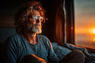 Truck Driver Meditates Peacefully on Sleeper Bunk During Morning Light Generative AI