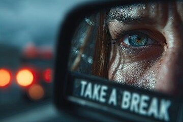 View From Truck Cab With Warning Message to Take a Break for Safety Generative AI