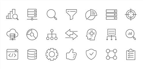 Data analysis thin line icons collection. data analysis, analytics, optimization, editable strokes.