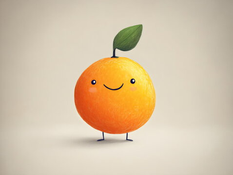 Cheerful animated orange character standing proudly against a soft beige background, radiating joy and delight