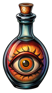 Potion bottle with eye illustration magic elixir concept