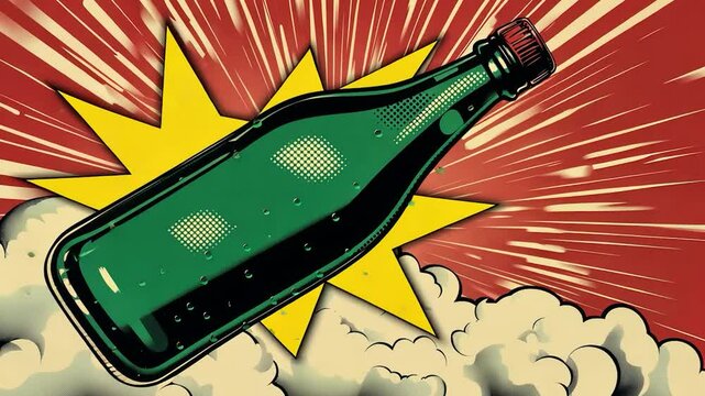 Exploding bottle of bubbly drink