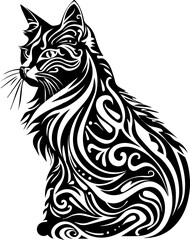 Cute sitting cat vector illustration in flat cartoon style