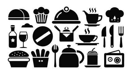 Collection of Food and Drink Icons Restaurant Menu, Cooking, and Beverage Symbols - Vector Illustrations