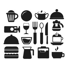 Collection of Black and White Food and Drink Icons Restaurant, Cafe, Menu Design Elements