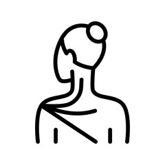 Shoulder blade kinesio tape strips outline icon. Application neck kinesio taping sign. Elastic therapeutic tape. Muscles swelling and pain reduction. Joints and ligaments support. Isolated contour