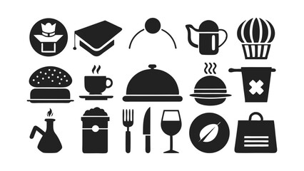 Vector pack combining education and food-related icons including graduation cap, tea cup, dining, and meal items &ndash; great for infographics and mixed themes