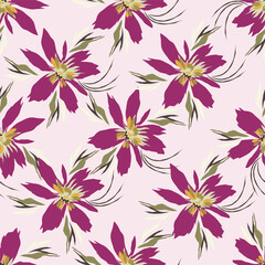 Vintage floral seamless pattern. Trendy painted flower background. Repeating floral patter

