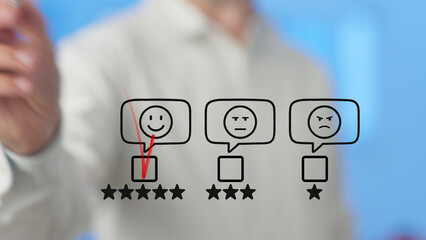 Businessman giving five star feedback rating for excellent customer service