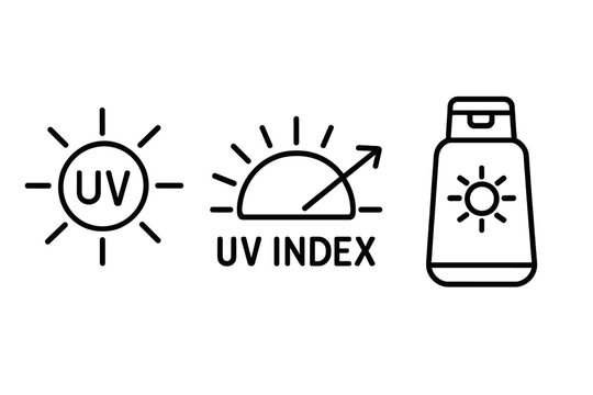 Uv protection symbols: uv index and sunscreen icon set