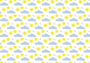 Seamless Weather Pattern &ndash; Sun, Cloud, Moon, and Star Cute Design