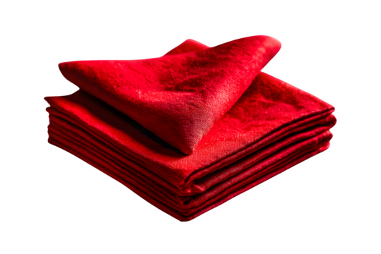 A red paper napkin neatly folded in quarters, textured surface, isolated on transparent background --ar 3:2 --v 7.0 --p 537mr6h --s 250