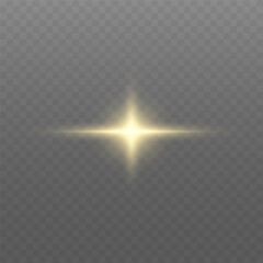 Glowing gold light. Glowing sun flash with golden rays, spotlight effect, and sparkling bokeh. Transparent overlay, warm illumination, starry highlights, soft bokeh