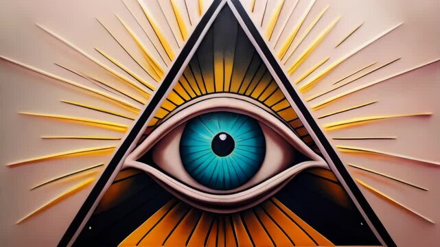 video of All-Seeing Eye, an Illuminati symbol within a triangle surrounded by rays of light, designed as a tattoo