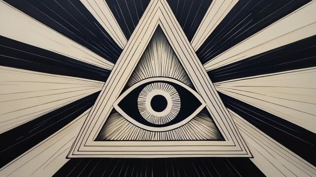 video of All-Seeing Eye, an Illuminati symbol within a triangle surrounded by rays of light, designed as a tattoo