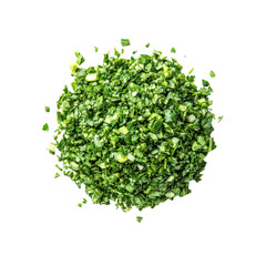 Fototapeta premium Freshly Chopped Parsley Pile, Top View, Isolated on Black Background