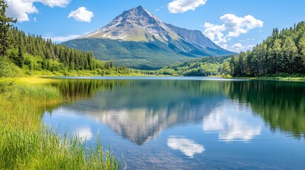Serene mountain lake reflecting a vibrant sky.