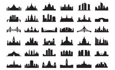 Obraz premium City Skyline Silhouettes Black Icons