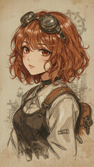 Anime girl steampunk wearing goggles