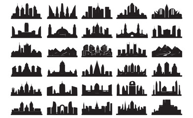 Naklejka premium City Skyline Silhouettes Black Icons