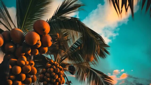 Tropical Palm Tree with Coconuts