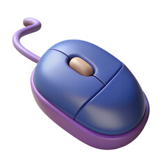 Stylized Computer Mouse with Cord Blue and Purple on transparent Background